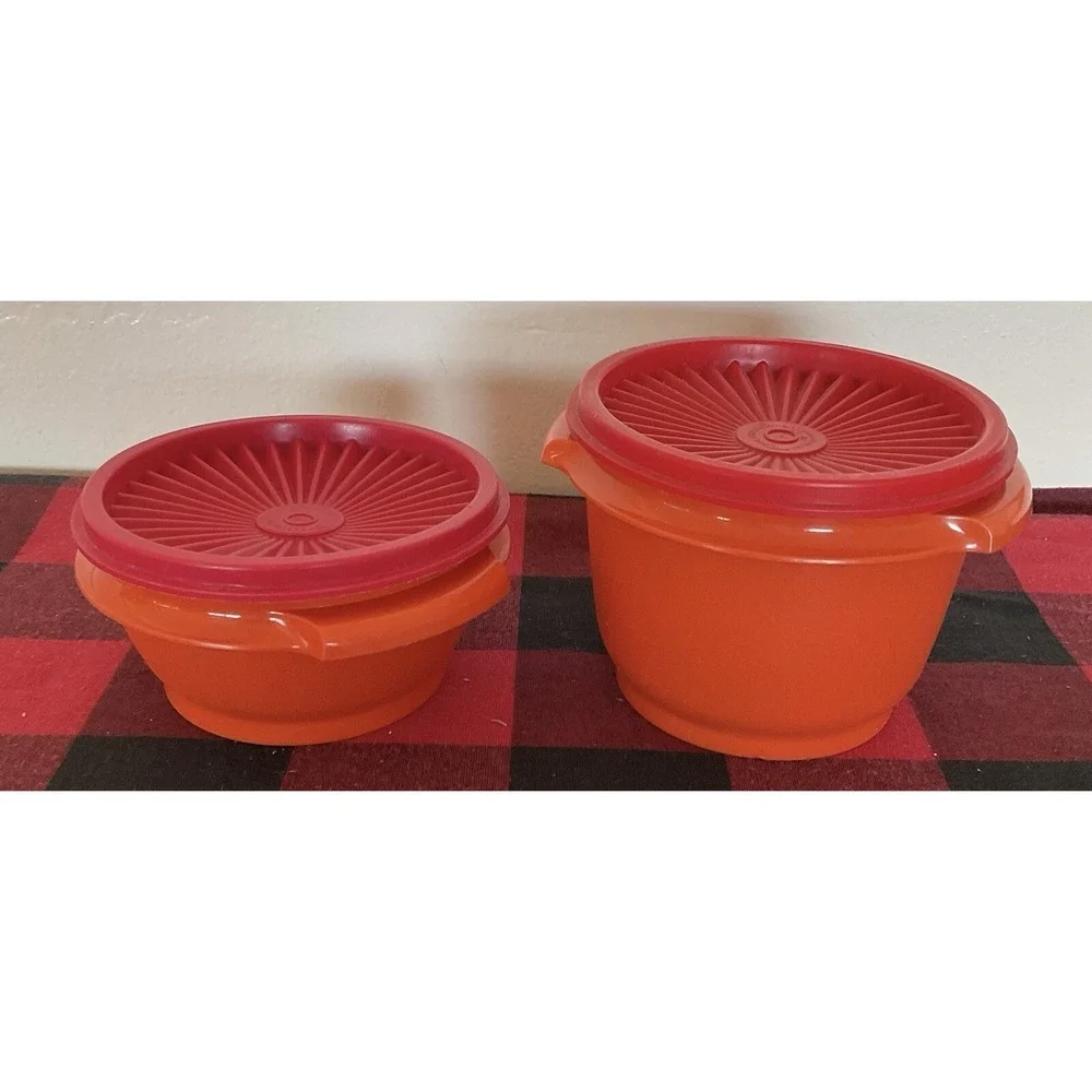 Vintage Tupperware Servalier Bowl Set of 1323-5 & 886-6 Red Lids 312-17 & 815-36